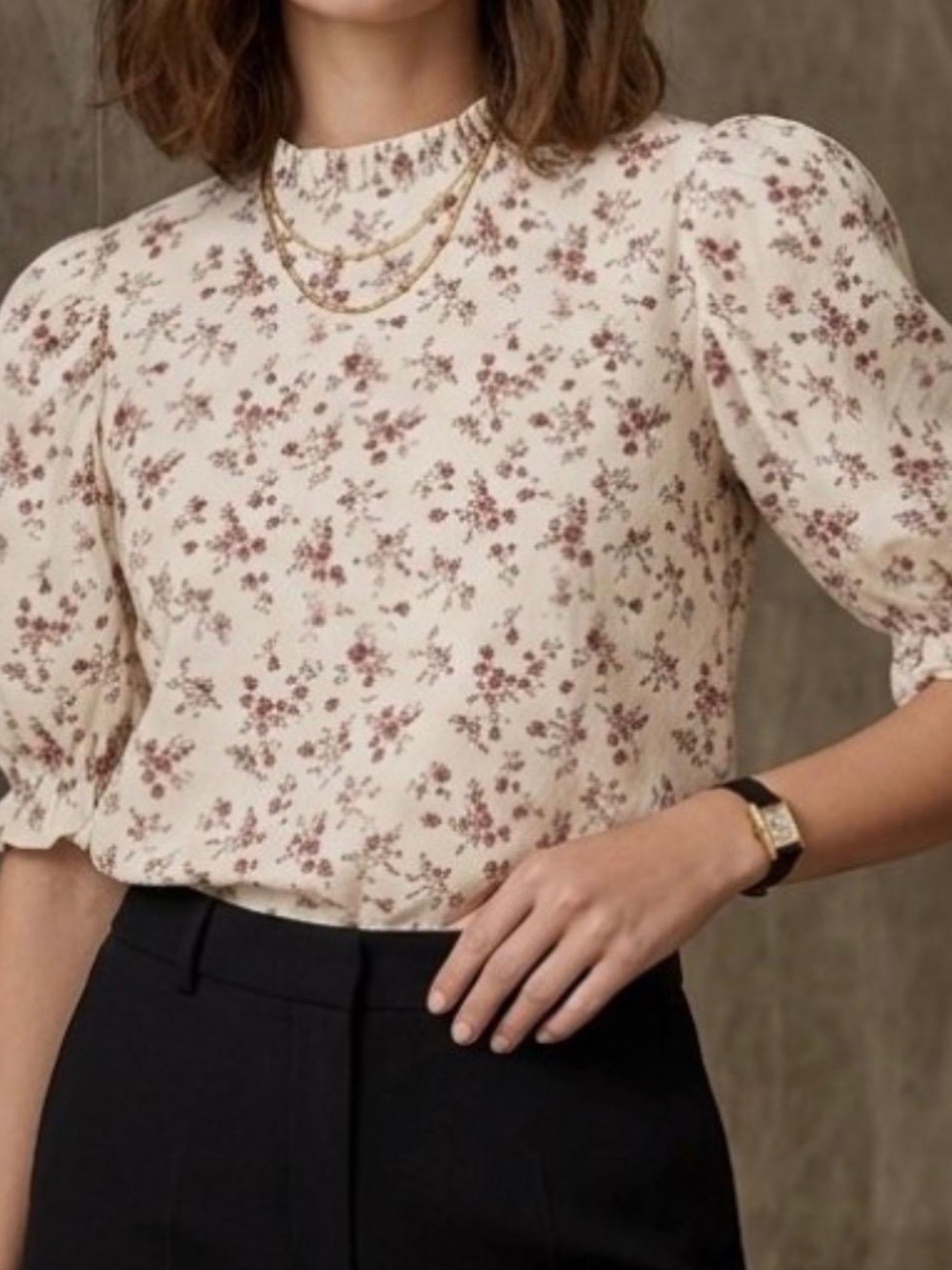 SHEIN Cream Blouse with Dusty Rose Floral Print